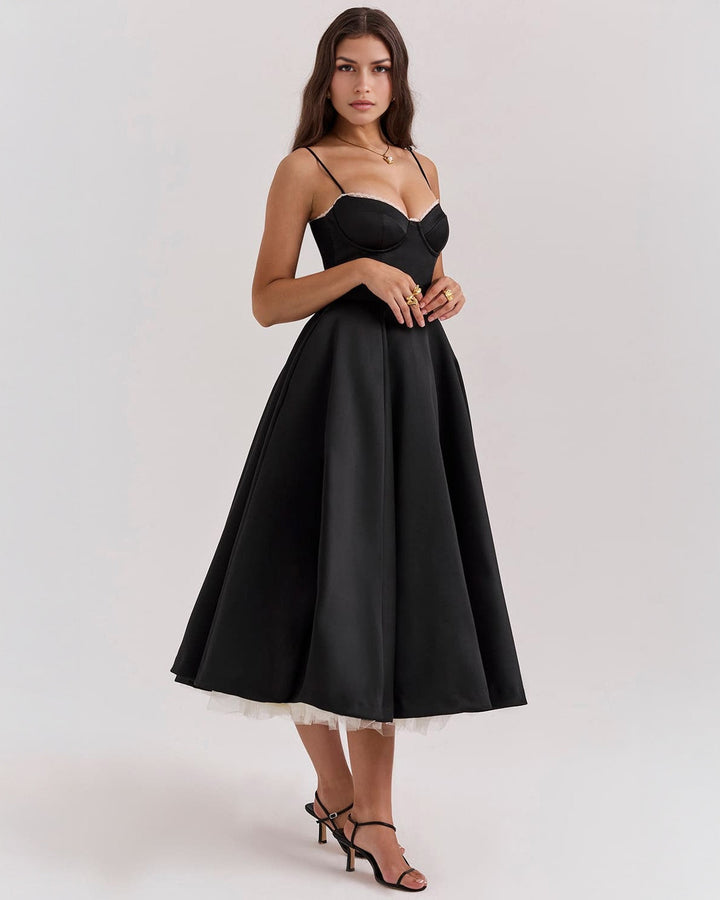 Paula | Robe Midi en Satin Duchesse avec Corsage
