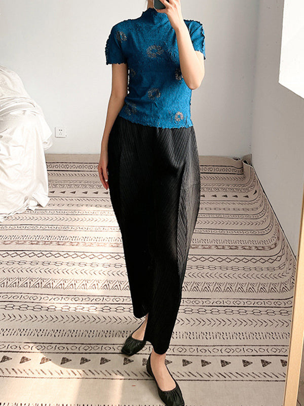 Pantalon 7/8 plissé couleur unie