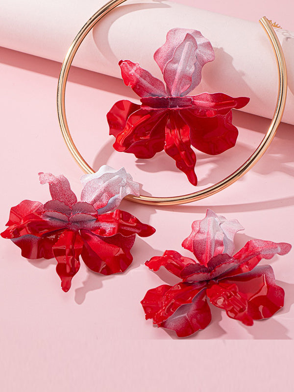 Parure boucles d'oreilles pendantes et collier en forme de fleur