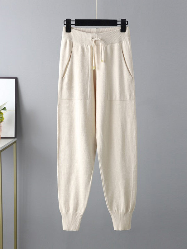 Ensemble deux pièces décontracté ample à col en V, couleur unie – sarouel + pull + pantalon