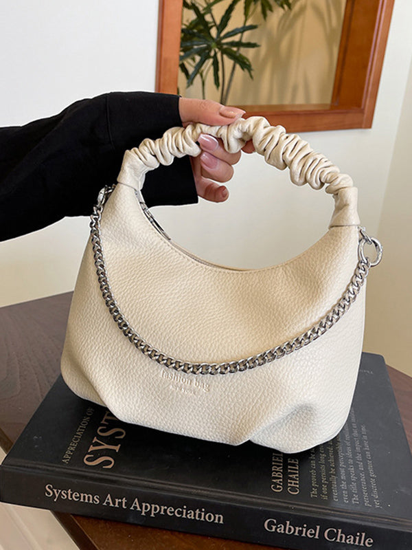 Sac à main plissé à chaîne, à fermeture éclair, couleur unie