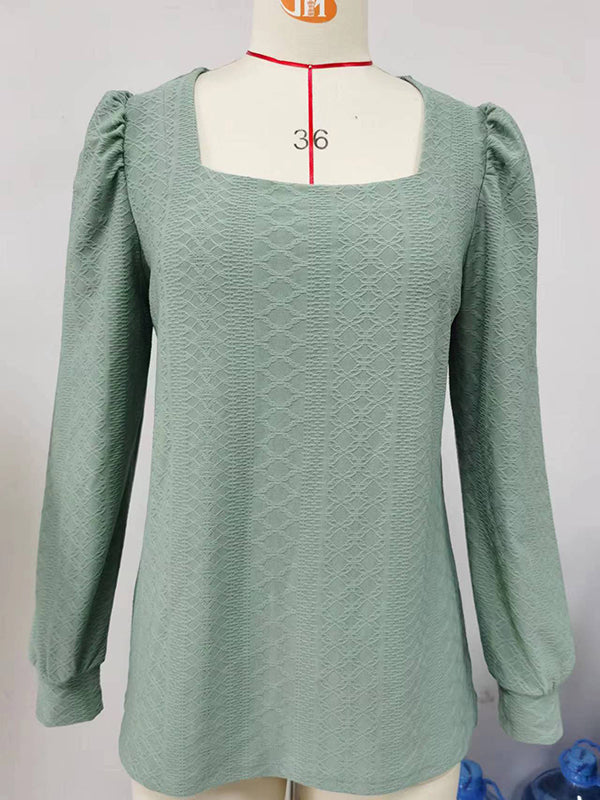 T-shirt ample en jacquard, à col carré, couleur unie