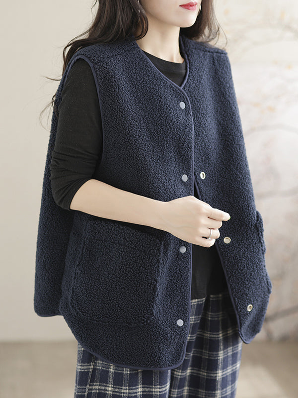 Gilet sans manches ample vintage, couleur unie