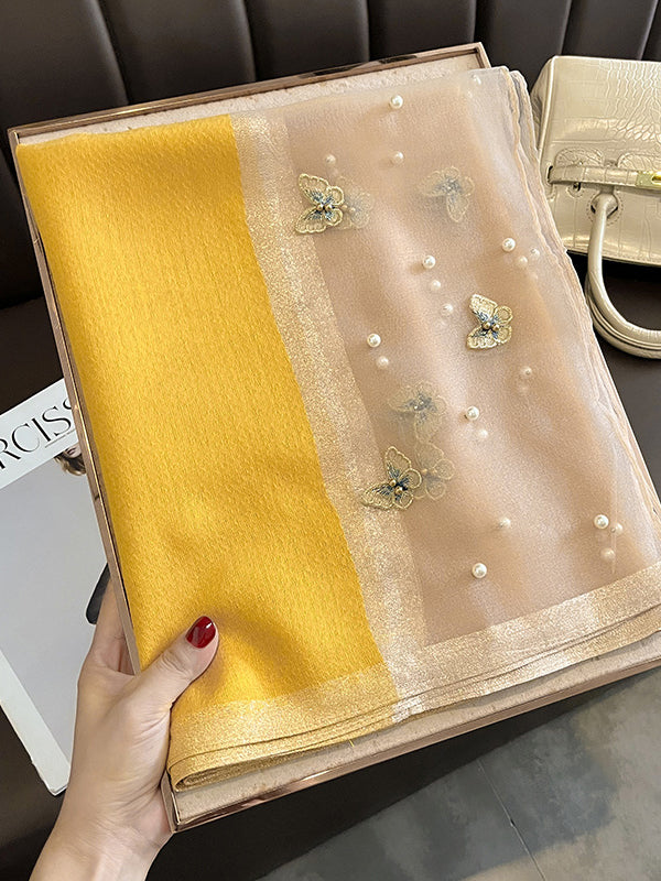 Écharpe garde au chaud en perles appliquées en forme de papillon