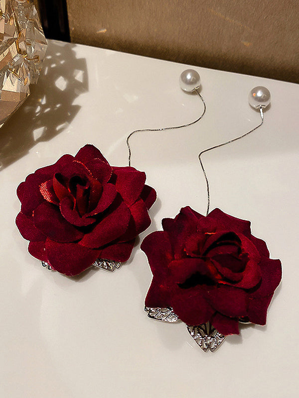 Accessoires de boucles d'oreilles en perles florales Rose rouge Vintage