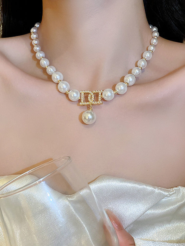 Collier délicat en perles d'imitation, accessoires de colliers