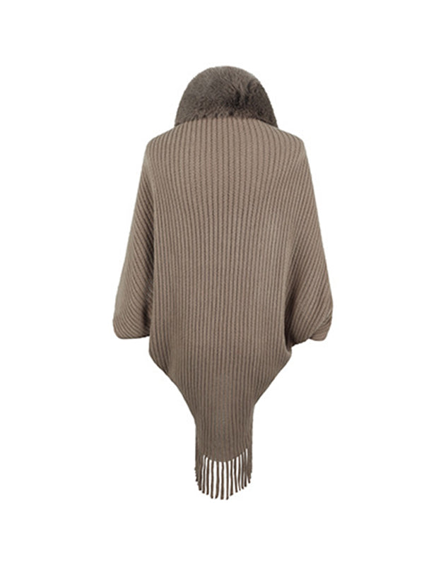 Cardigan ample à manches chauve-souris, couleur unie, manteaux à franges
