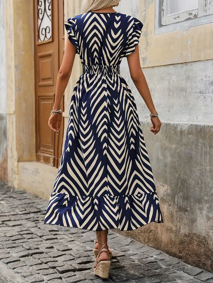 Rosie - Robe maxi élégante avec décolleté en V géométrique pour femmes