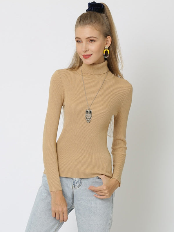 Pull à col haut en tricot simple, 10 couleurs, couleur unie