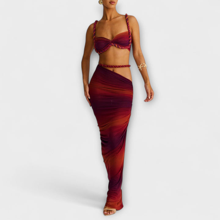 Jane - Ensemble élégant de crop top à tresses dégradé avec jupe overskirt