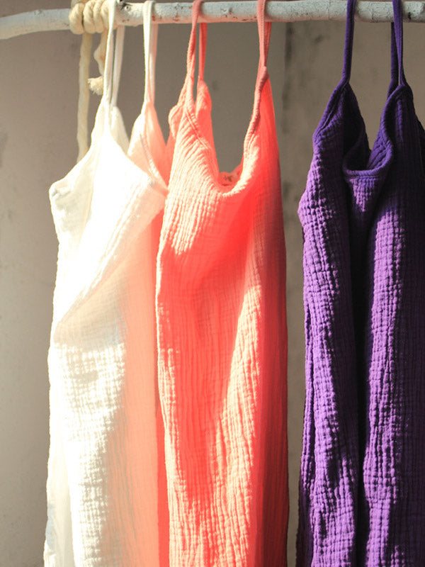 Robe courte ample vintage, à fines bretelles, sans manches, couleur unie