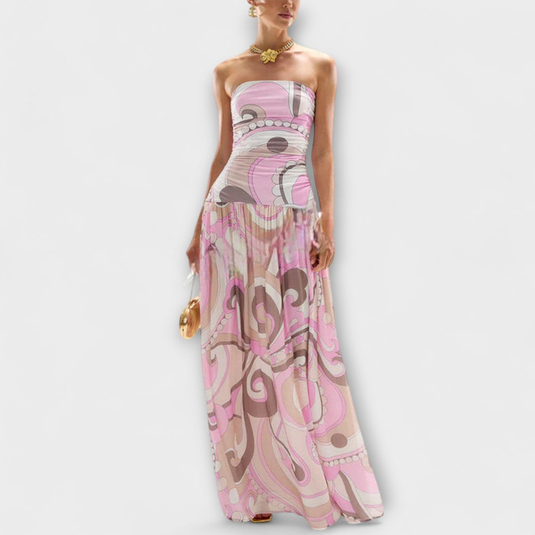 Tatum - Élégant Robe Maxi Pastel Off-Shoulder