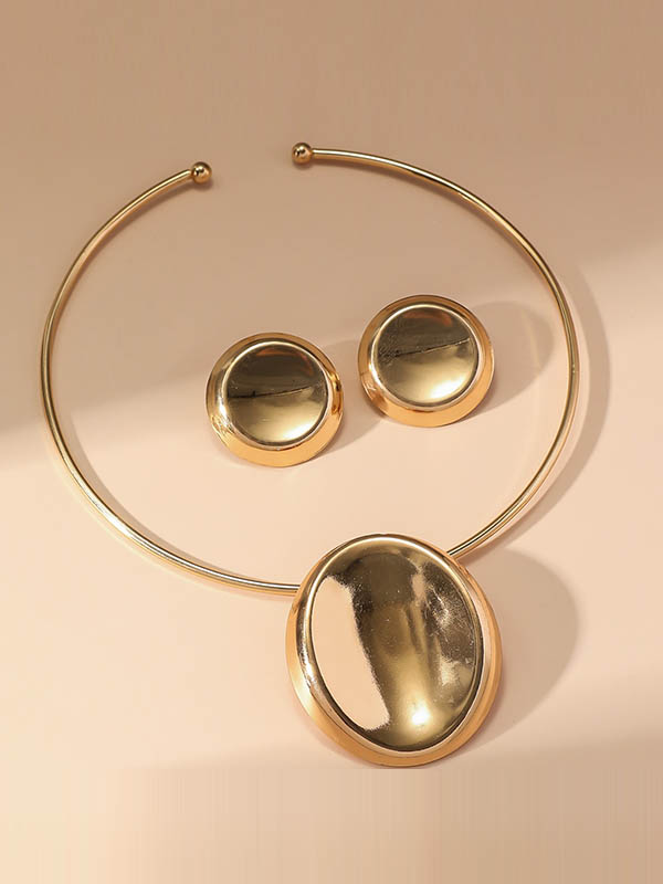 Parure collier et boucles d'oreilles géométrique couleur unie
