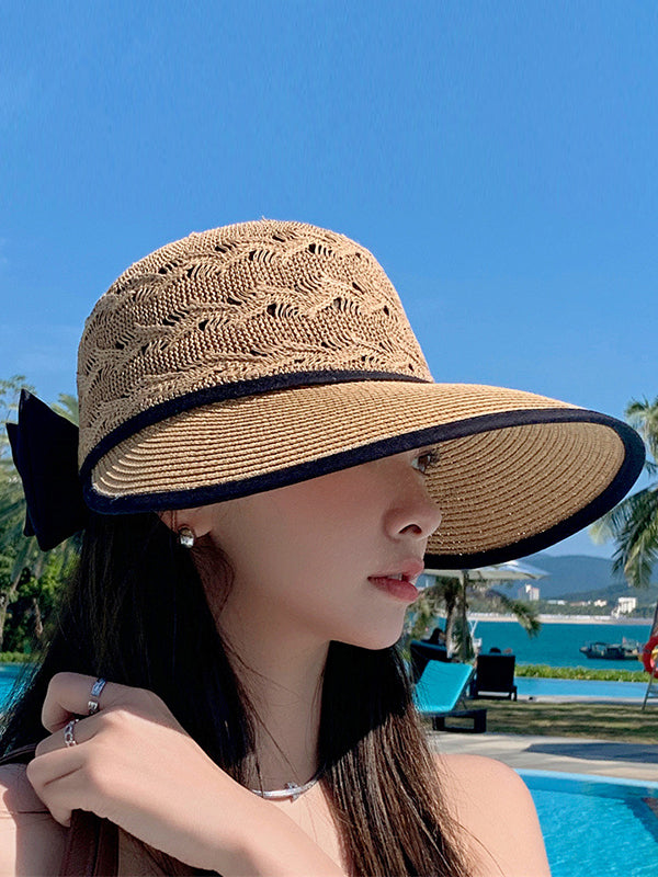 Chapeau anti-UV à larges bords ajourés et nœud