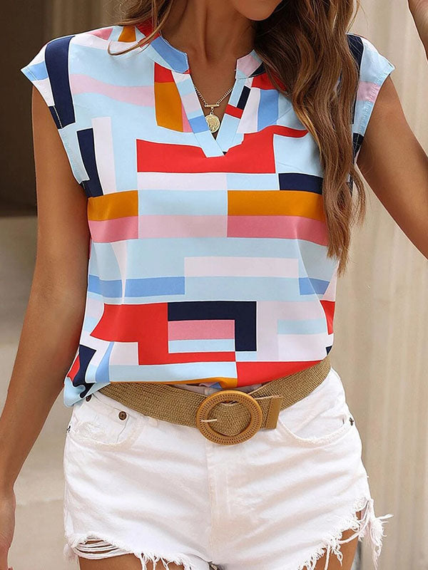 T-shirt ample imprimé sans manches, à col en V