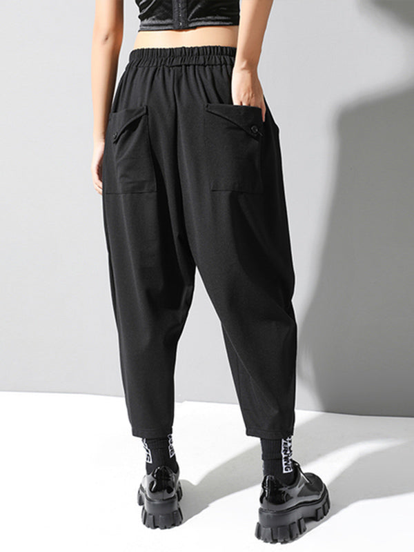 Sarouel élégant noir asymétrique à taille élastique