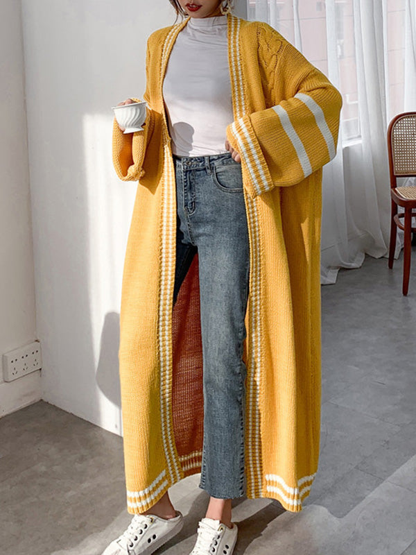 Manteau cardigan urbain ample à rayures de couleur contrastée