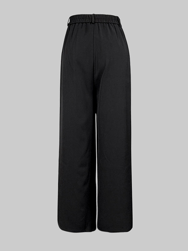 Pantalon ample décontracté à jambes larges, sans ceinture, à fermeture éclair, couleur unie