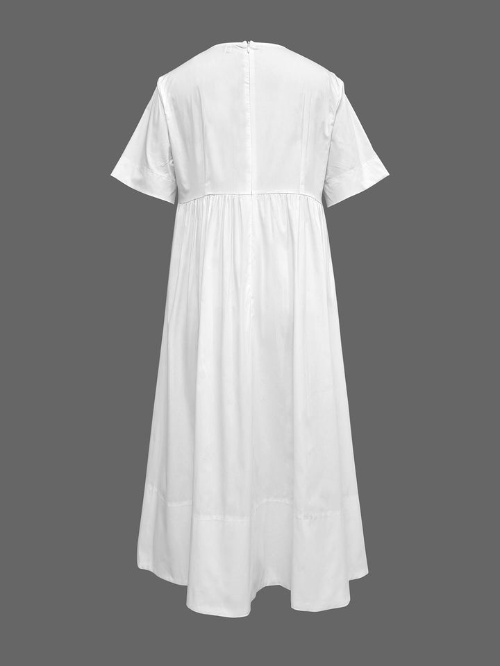 Robe chemise ample à manches courtes, à décolleté en V profond, couleur unie