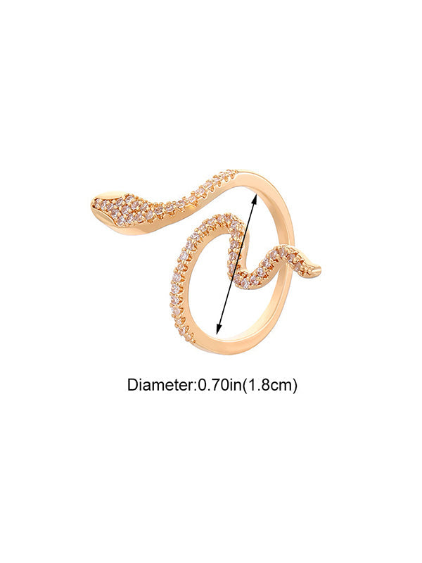Bague à strass, en forme de serpent, couleur unie
