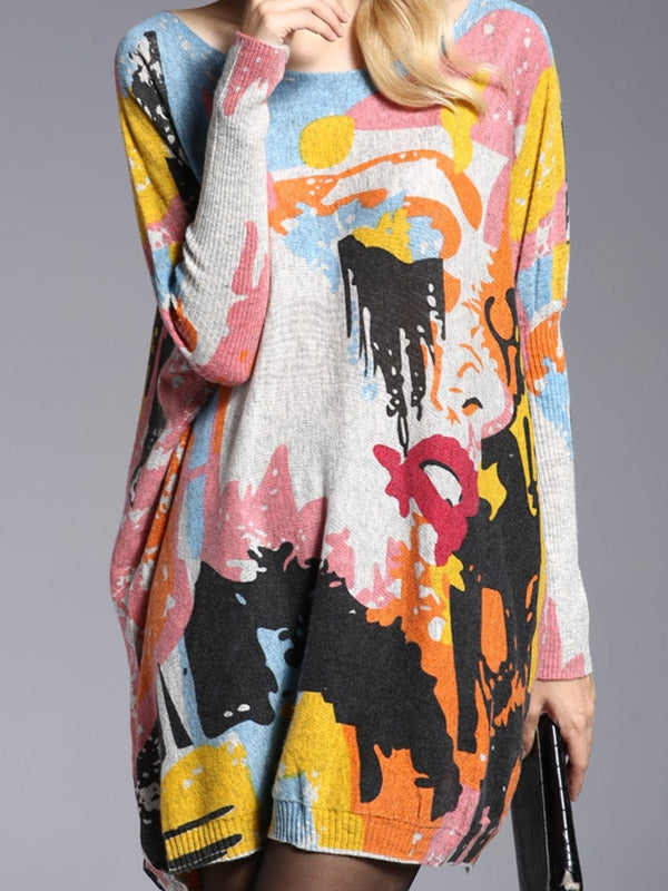 Pull vintage imprimé en laine mélangée de couleur contrastée