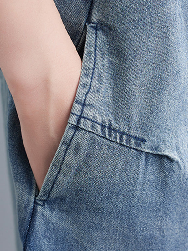 Salopette courte ample boutonnée en jean