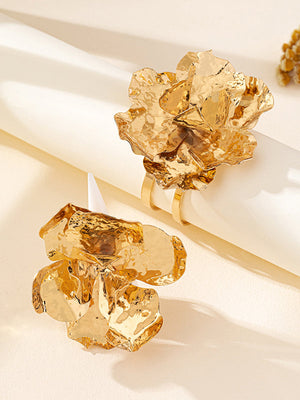 Parure bracelet et bague géométrique brillante en forme de fleur