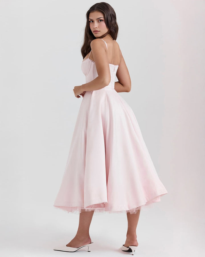 Paula | Robe Midi en Satin Duchesse avec Corsage