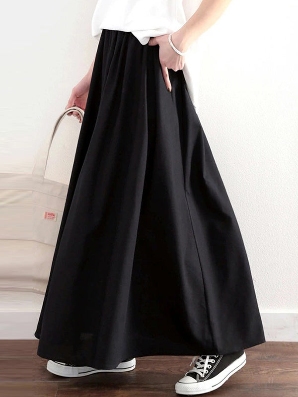 Jupe ample coupe trapèze, à taille élastique, couleur unie