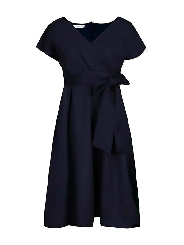 Robe mi-longue à nœud, à lacets, à col en V, couleur unie