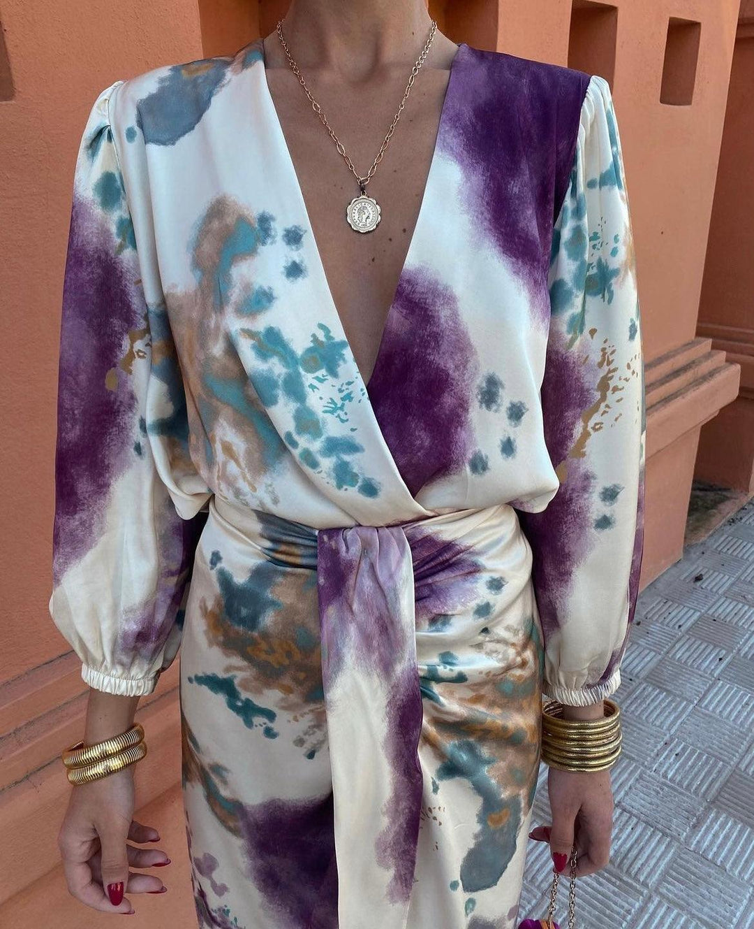 Davina - Robe maxi élégante avec manches longues et décolleté en V