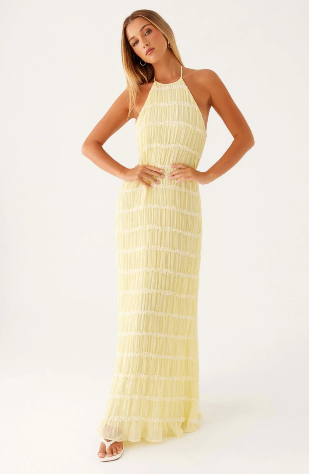 Caroline | Robe maxi à col halter texturé