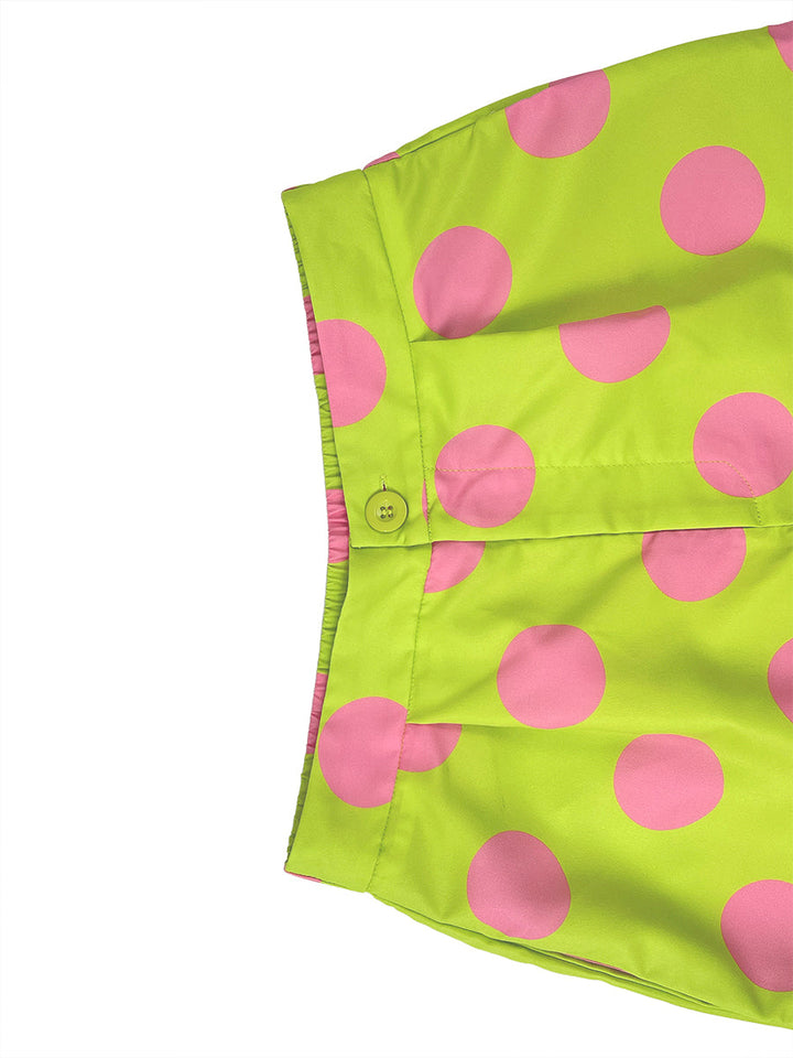 Pantalon boutonné à jambes larges, à poches, à pois