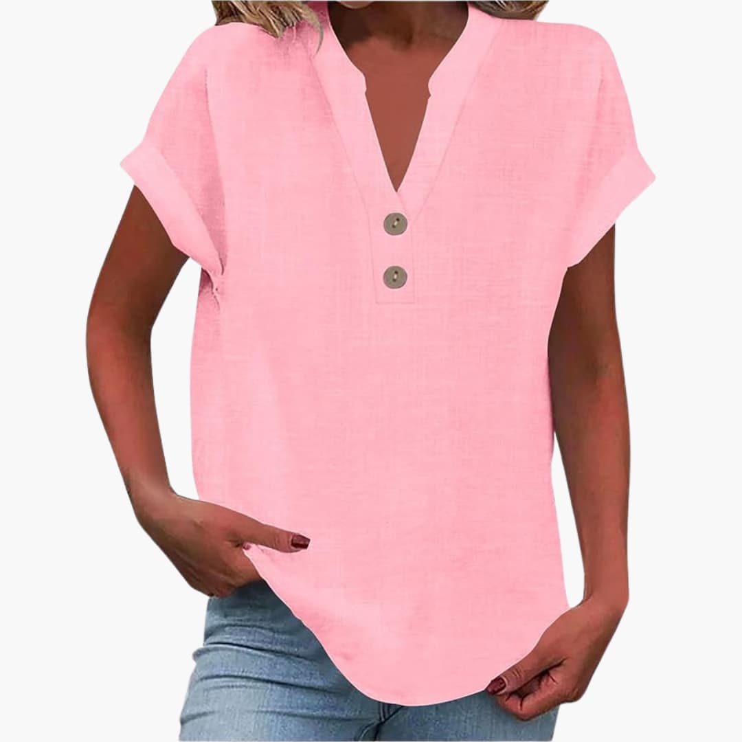 T-shirt à manches courtes pour femme avec décolleté en V et coupe décontractée
