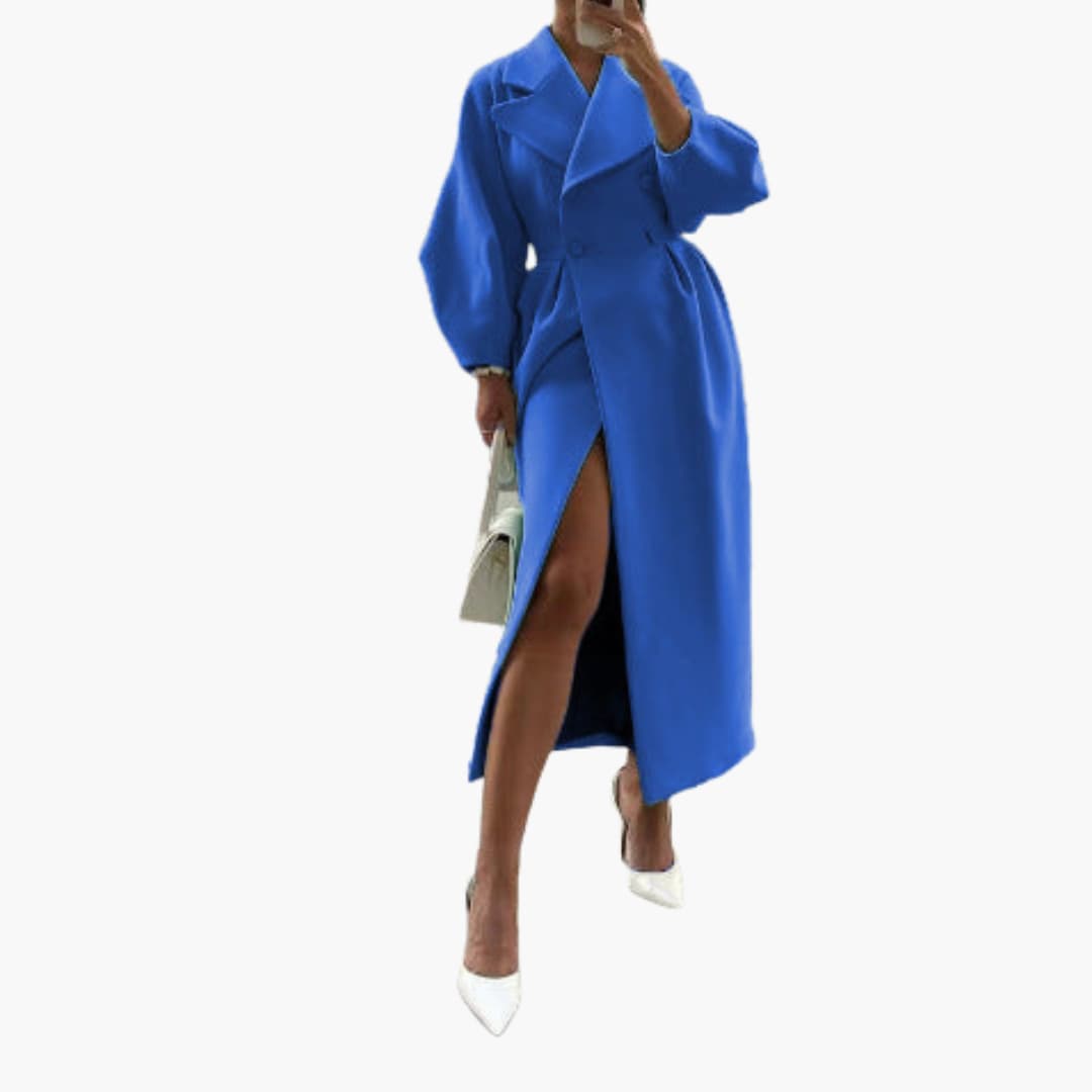 Manteau trench long avec revers pour femmes