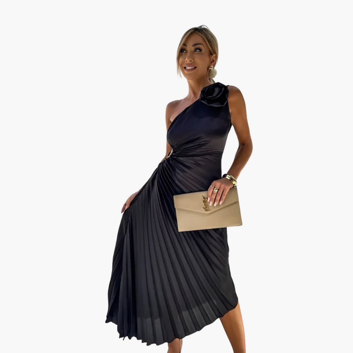 Robe midi romantique pour femmes – Appliques florales 3D
