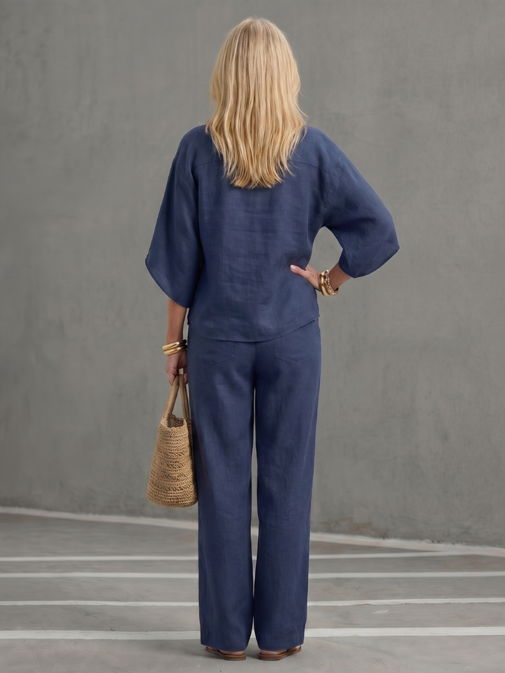 Amity | Ensemble Tunika-Pantalon à Boutons Frontaux Relaxé