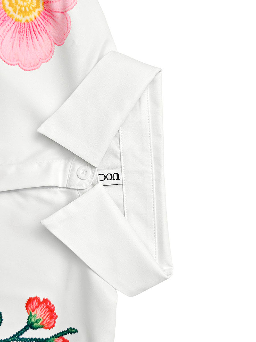 Chemisier ample boutonné à manches longues, à imprimé floral, à col revers, couleur contrastée