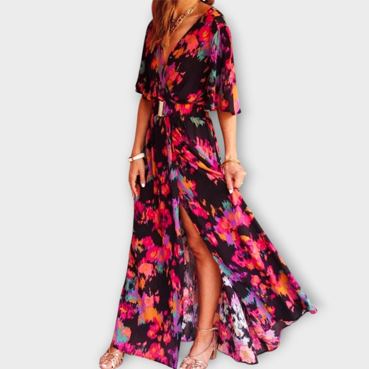 Sabine - Robe maxi portefeuille élégante avec coupe fluide