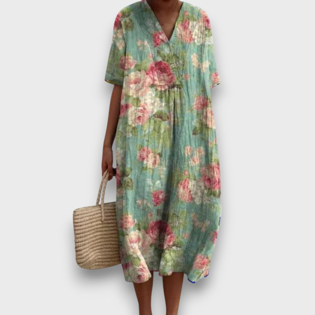Miradie – Robe midi fleurie avec décolleté en V