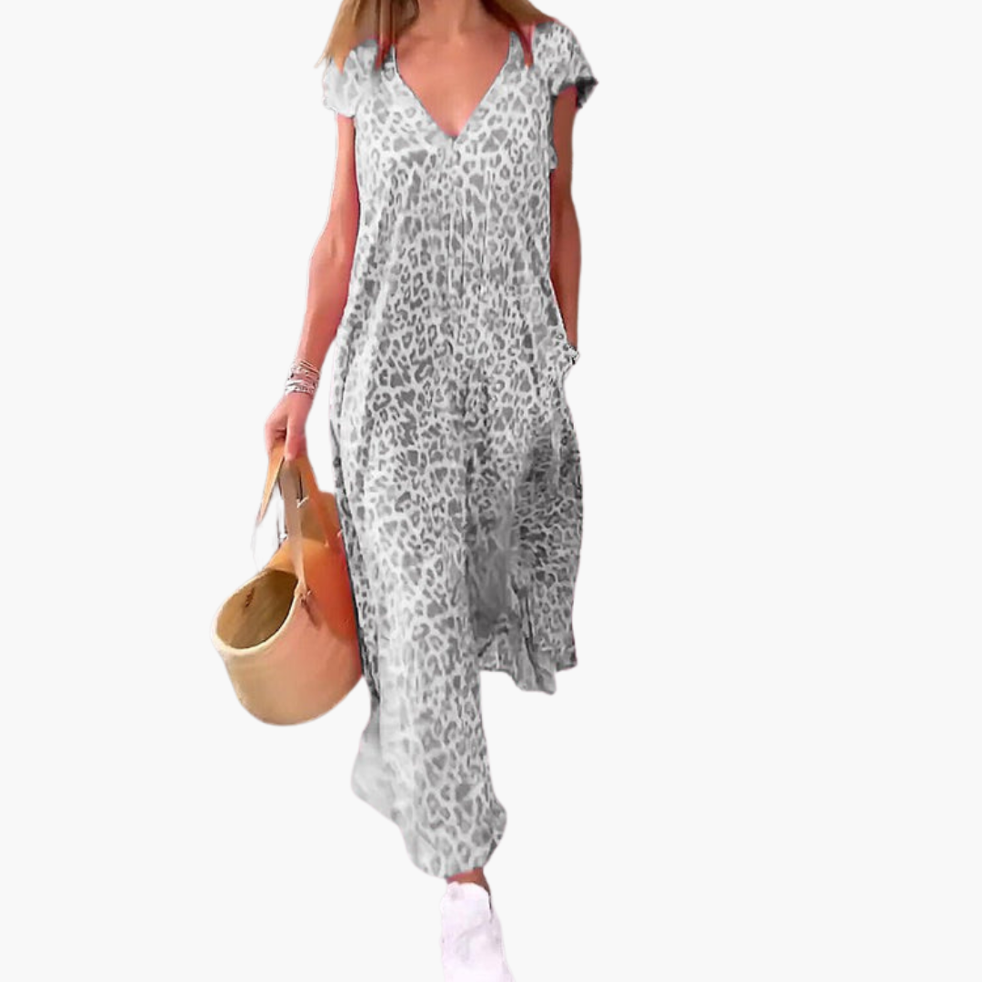 Robe maxi léopard pour femmes – Décolleté en V et coupe décontractée