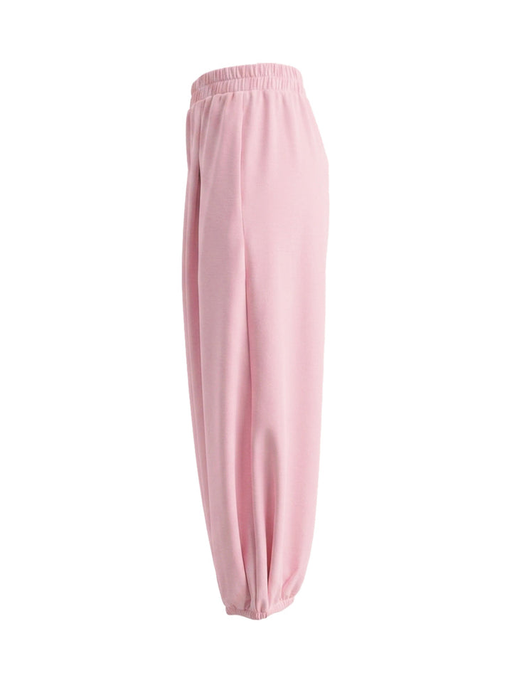 Pantalon court plissé taille haute, à poches, couleur unie