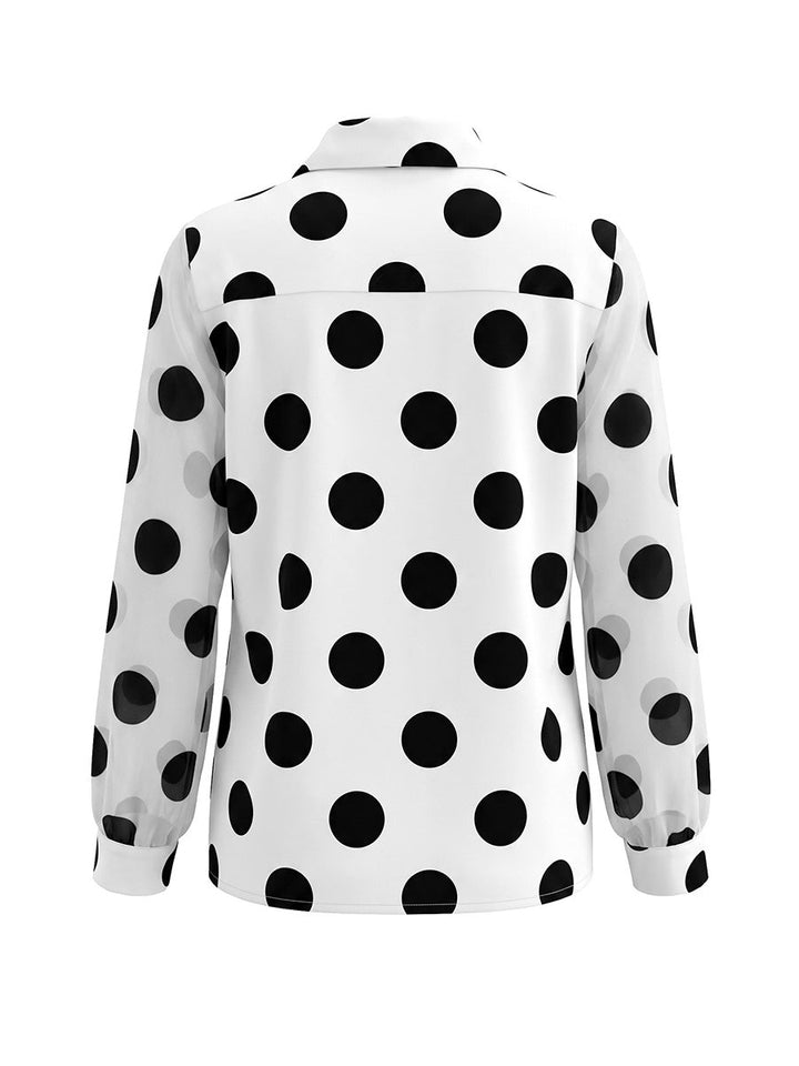 Chemisier ample boutonné imprimé à manches longues, à pois, à col revers