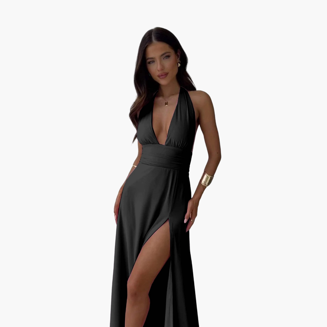 Robe maxi avec fente et col halter - Mode de soirée pour femmes