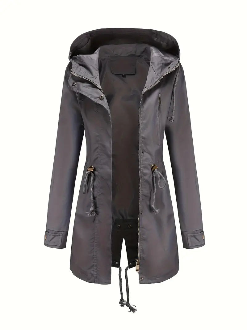 Manteau Trench Long à Manches Longues Imperméable pour Femmes | Avec Capuche