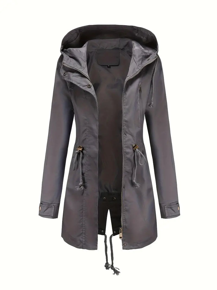 Manteau Trench Long à Manches Longues Imperméable pour Femmes | Avec Capuche