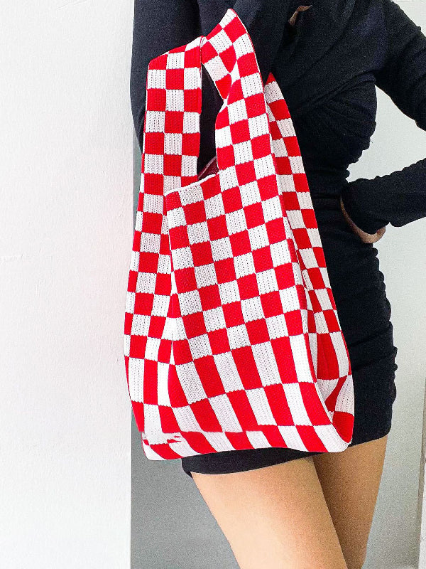 Accessoires de sacs à carreaux de couleur contrastée tissés décontractés