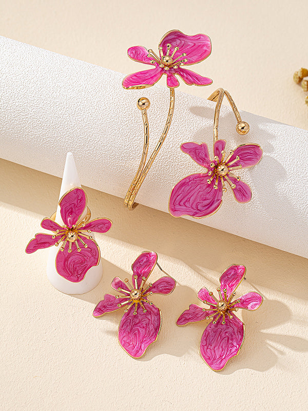 Parure bracelet, boucles d'oreilles et bague en forme de fleur