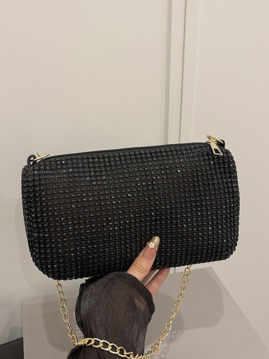 Sac à main brillant géométrique à fermeture éclair, à chaîne