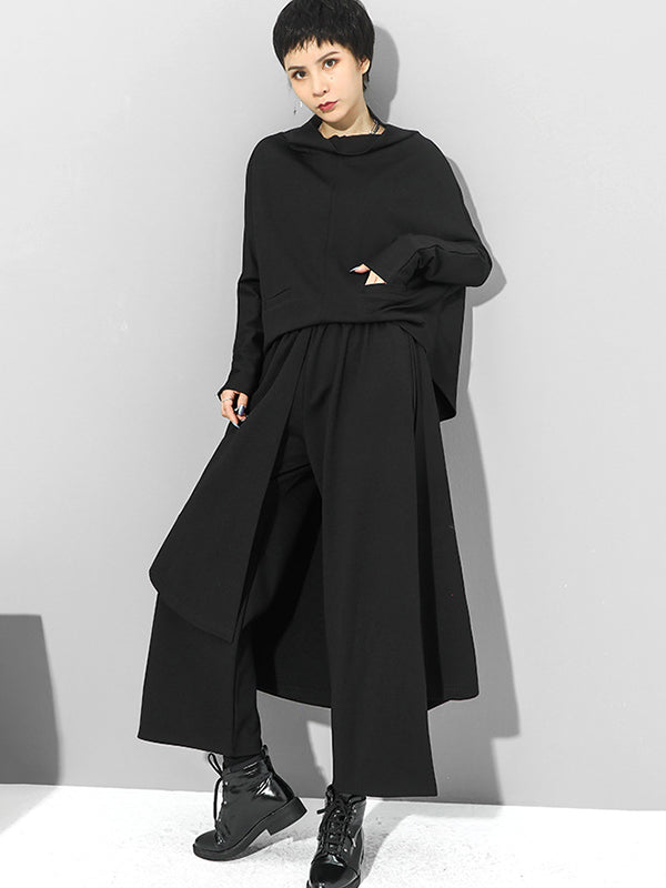 Irrégularité taille élastique jambe large pantalon de couleur unie